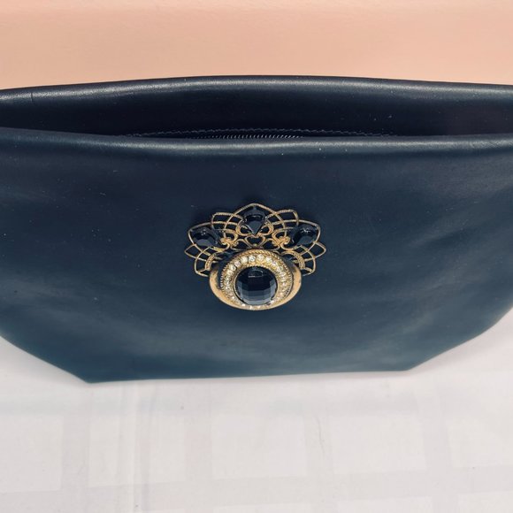 Il Punto Rossa Vintage Black Leather Handbag with Ornate Gold & Onyx Detail (195 - Picture 8 of 9